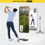 Golf at Home simulator with a man and digital display showing stats.