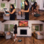 A girl installs a Golf at Home Simulator indoors
