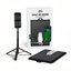 Golf simulator setup with stand, screen, and 'Golf at Home' packaging on a white background